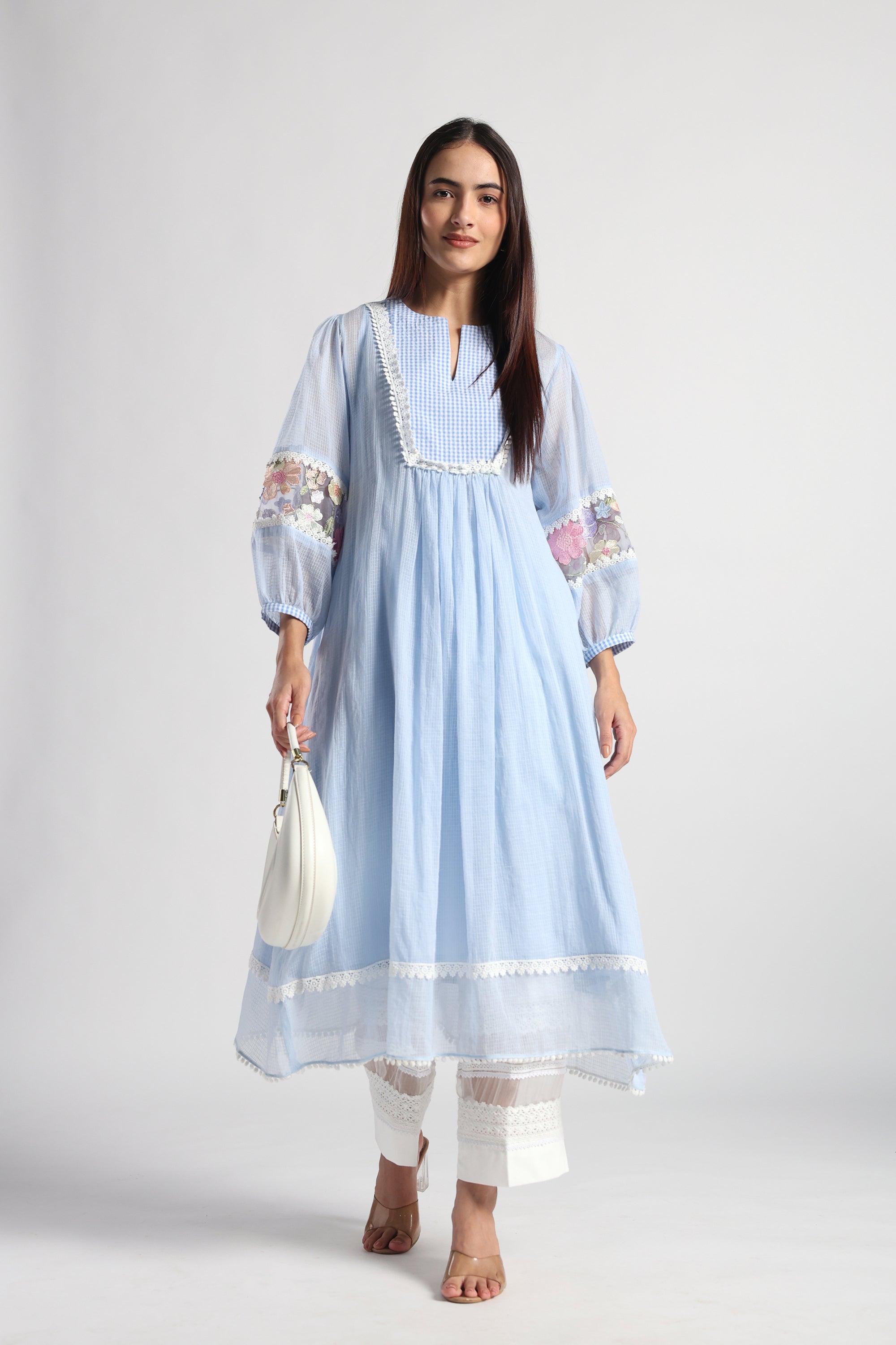 Checkered Kota Doria Patchwork A-Line dress