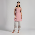 Checkered Kota Doria Patchwork A-Line Long Kurta with Pants