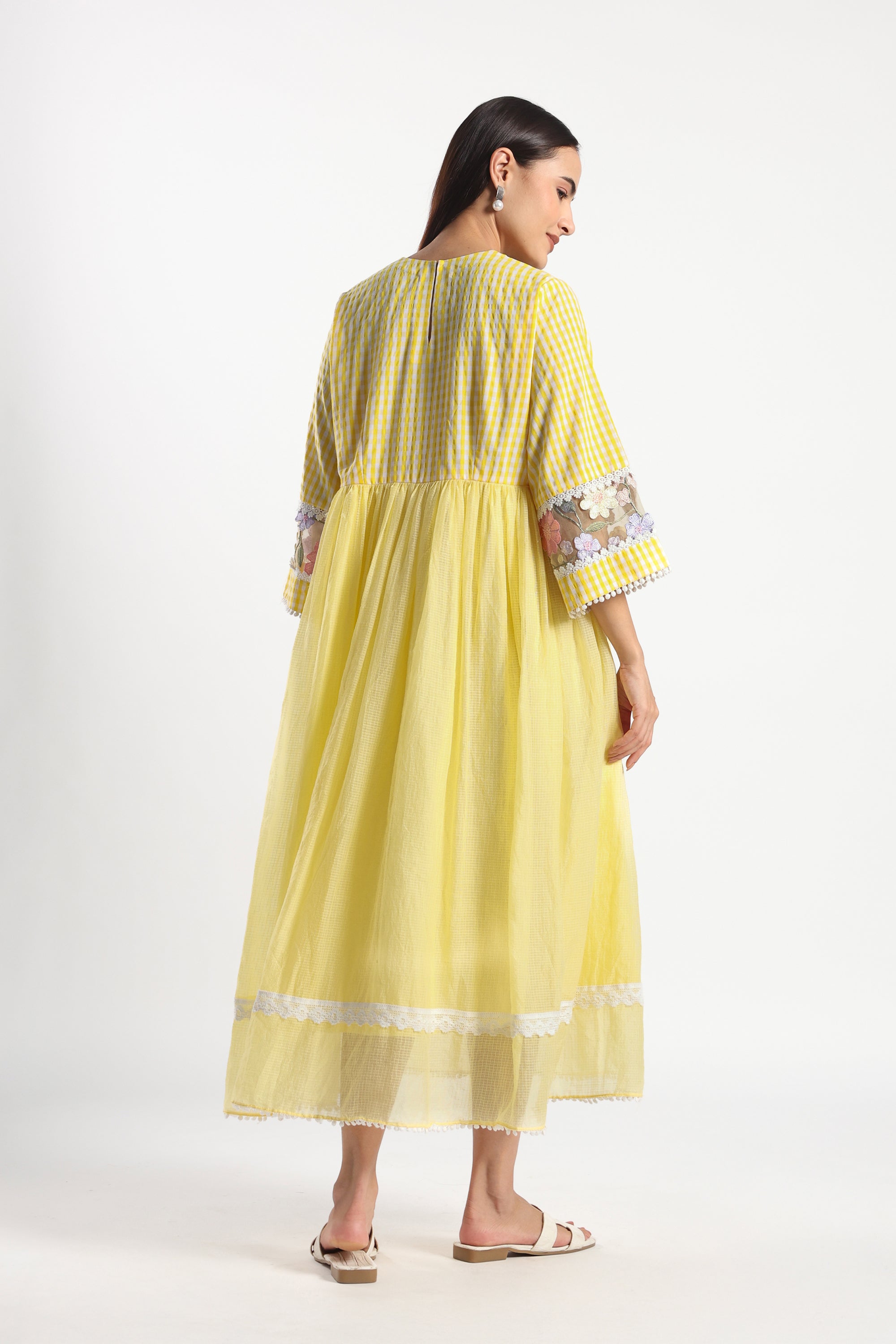 Checkered Kota Doria Patchwork gathered dress