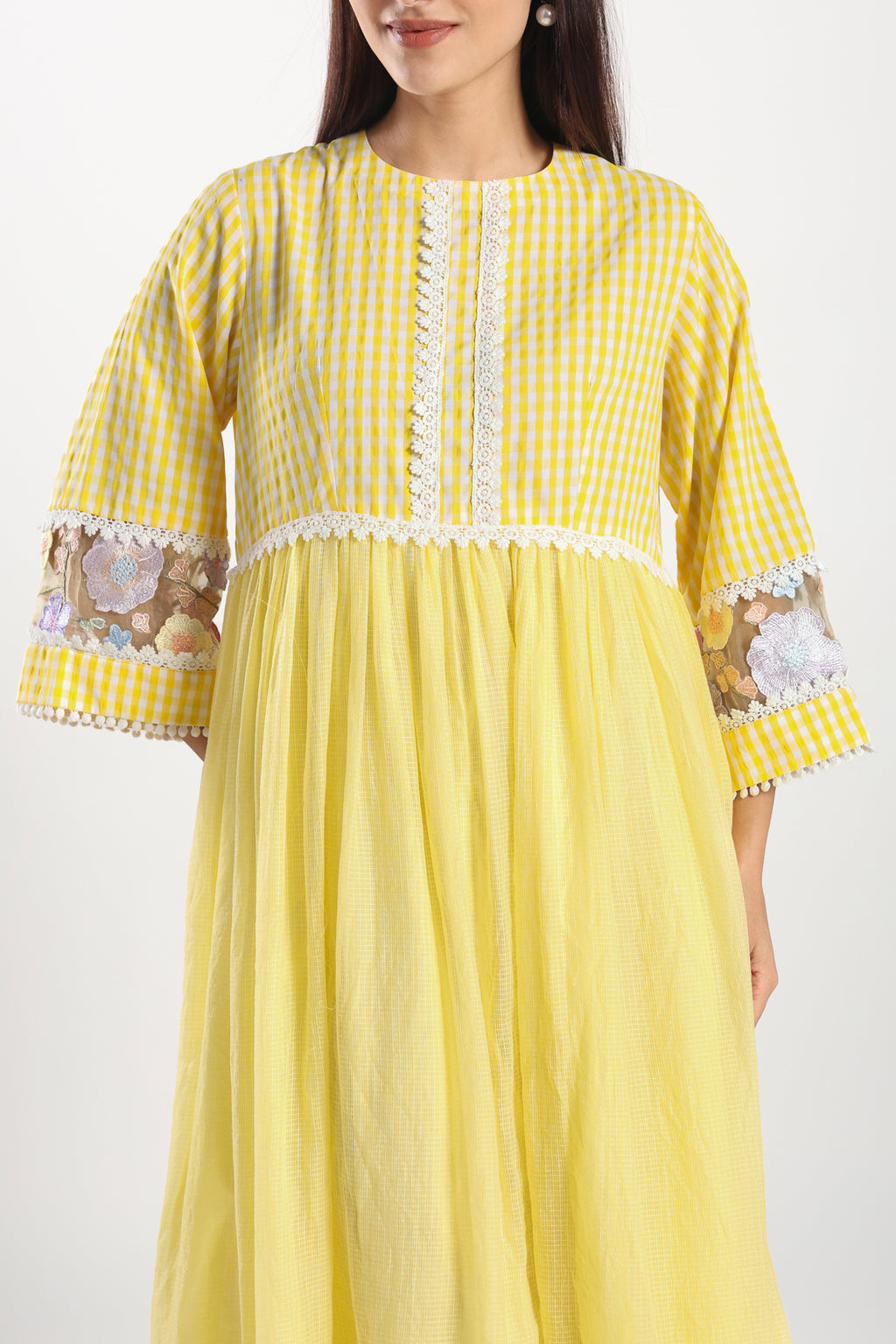 Checkered Kota Doria Patchwork gathered dress