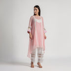 Checkered Kota Doria Patchwork A-Line Long Kurta with Pants