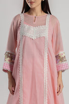 Checkered Kota Doria Patchwork A-Line Long Kurta with Pants