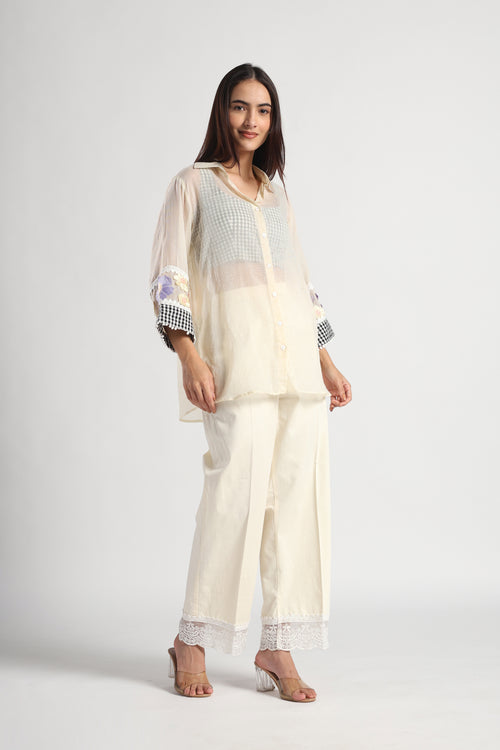 Checkered Kota Doria Patchwork 3 piece co-ord set with inner top