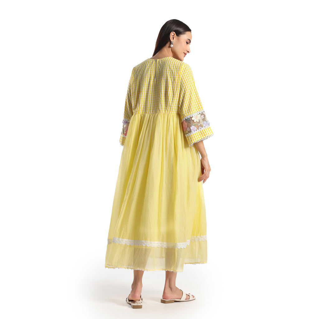 Checkered Kota Doria Patchwork gathered dress