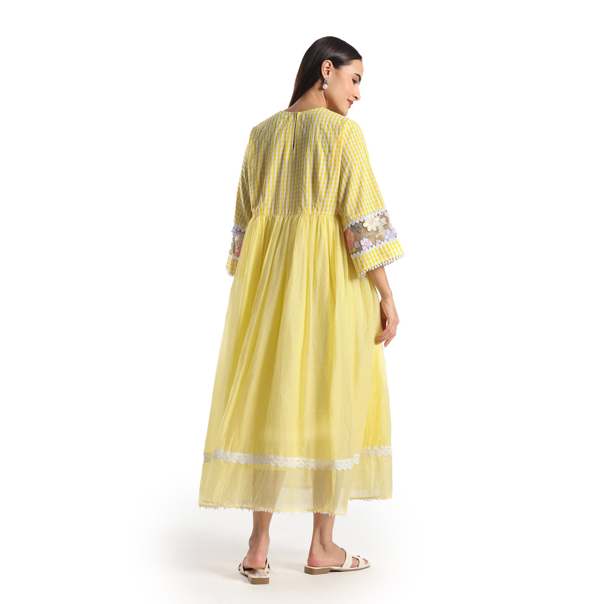 Checkered Kota Doria Patchwork gathered dress