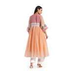 Checkered Kota Doria Patchwork 3 piece Anarkali kurta set with pant and dupatta