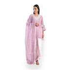 Checkered Kota Doria Patchwork 3 piece A-line short kurta set with pant and dupatta