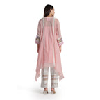Checkered Kota Doria Patchwork A-Line Long Kurta with Pants