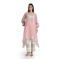 Checkered Kota Doria Patchwork A-Line Long Kurta with Pants