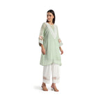 Checkered Kota Doria Patchwork A-Line Kurta with Pants
