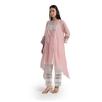 Checkered Kota Doria Patchwork A-Line Long Kurta with Pants