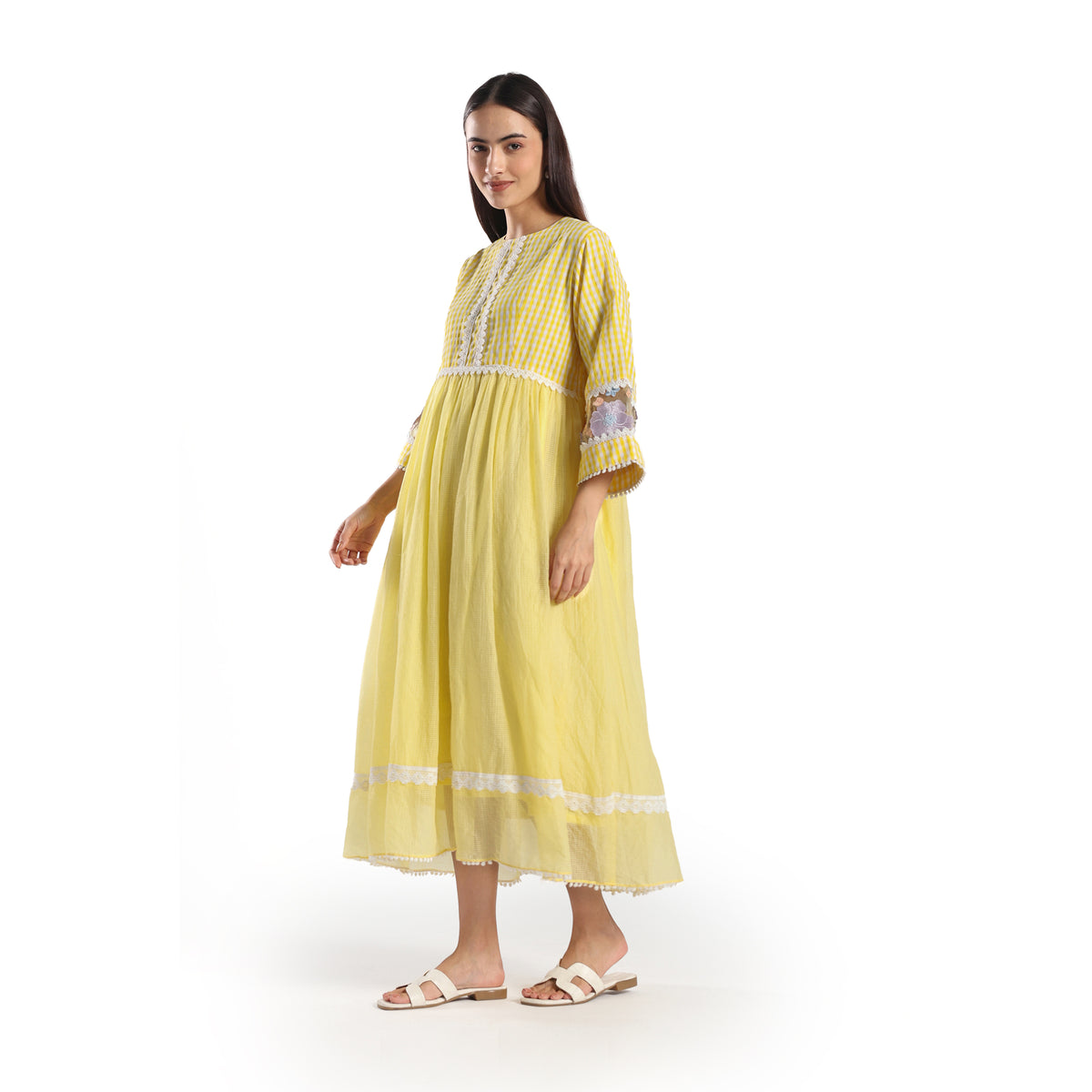 Checkered Kota Doria Patchwork gathered dress