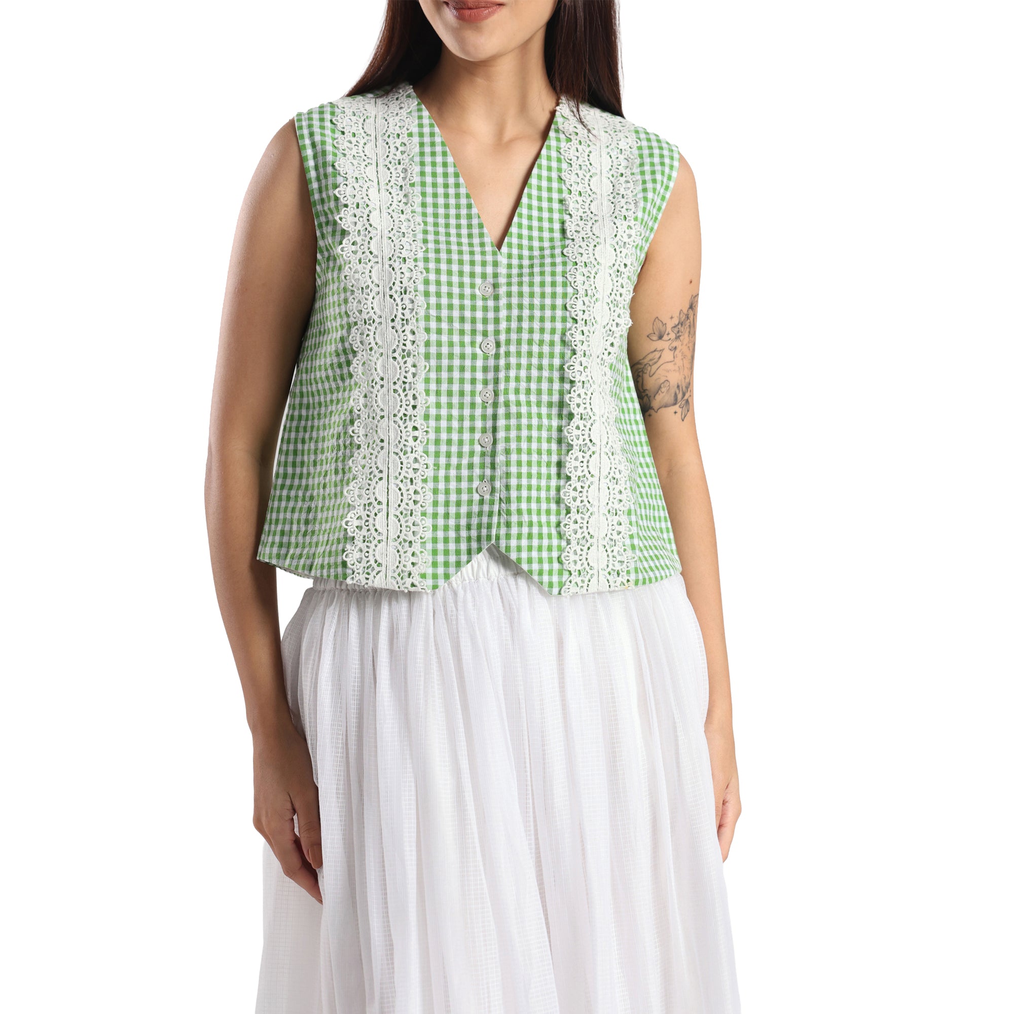 Checkered Kota Doria waist jacket and gathered skirt