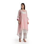 Checkered Kota Doria Patchwork A-Line Long Kurta with Pants