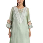 Checkered Kota Doria Patchwork A-Line Kurta with Pants