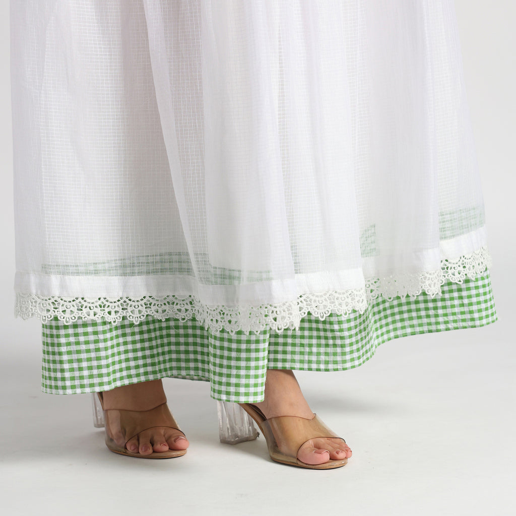 Checkered Kota Doria waist jacket and gathered skirt