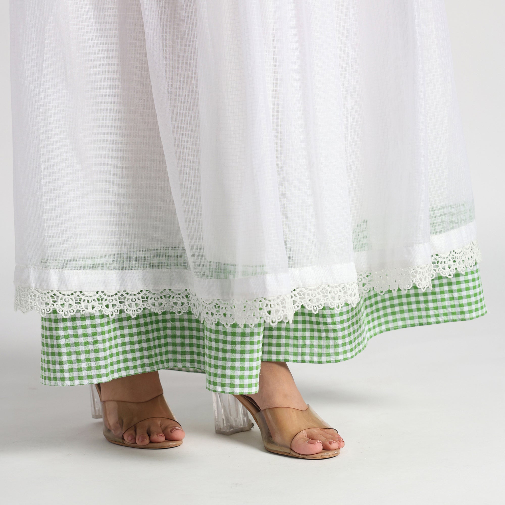 Checkered Kota Doria waist jacket and gathered skirt