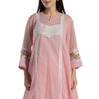 Checkered Kota Doria Patchwork A-Line Long Kurta with Pants