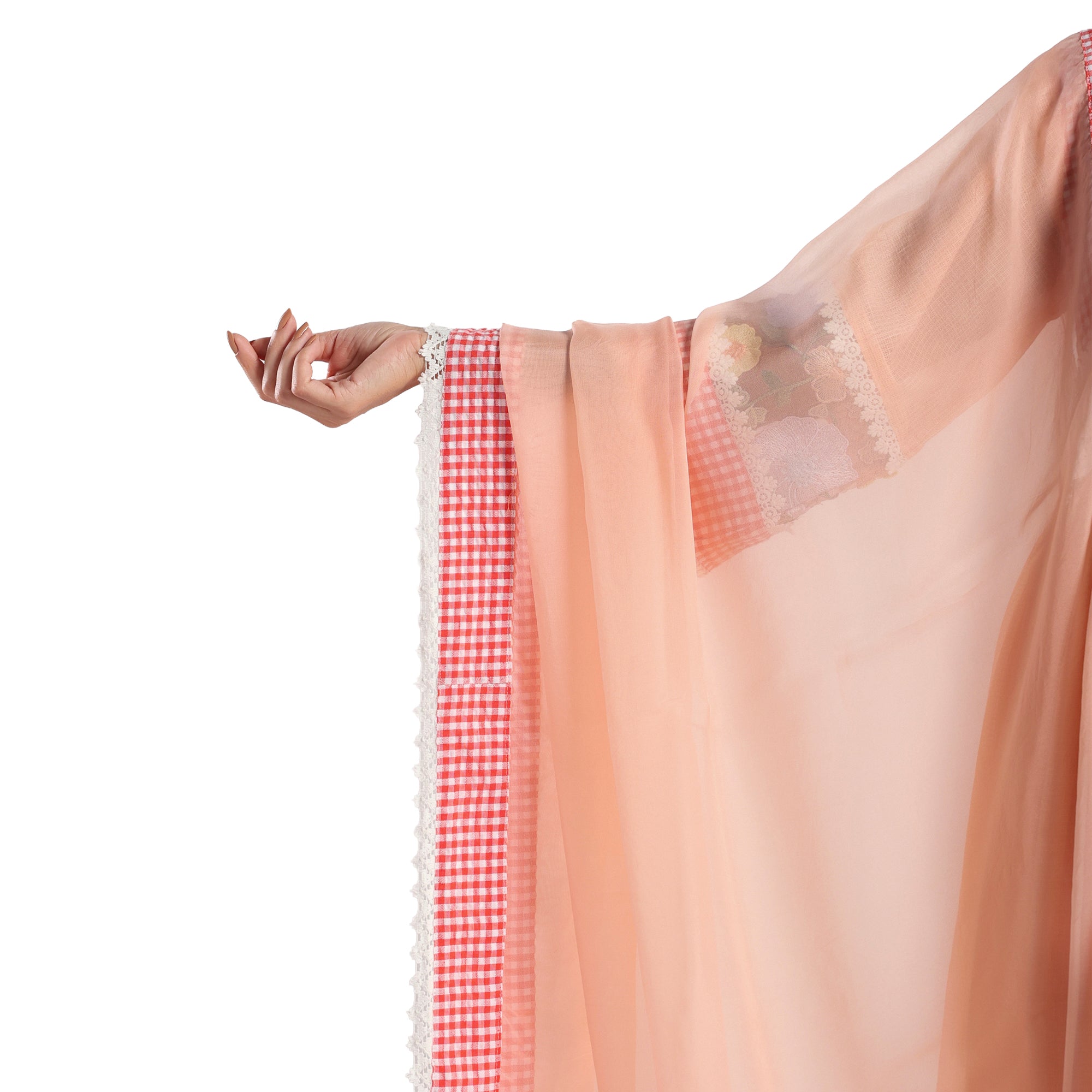 Checkered Kota Doria Patchwork 3 piece Anarkali kurta set with pant and dupatta