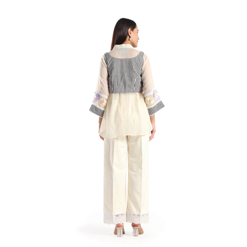 Checkered Kota Doria Patchwork 3 piece co-ord set with inner top