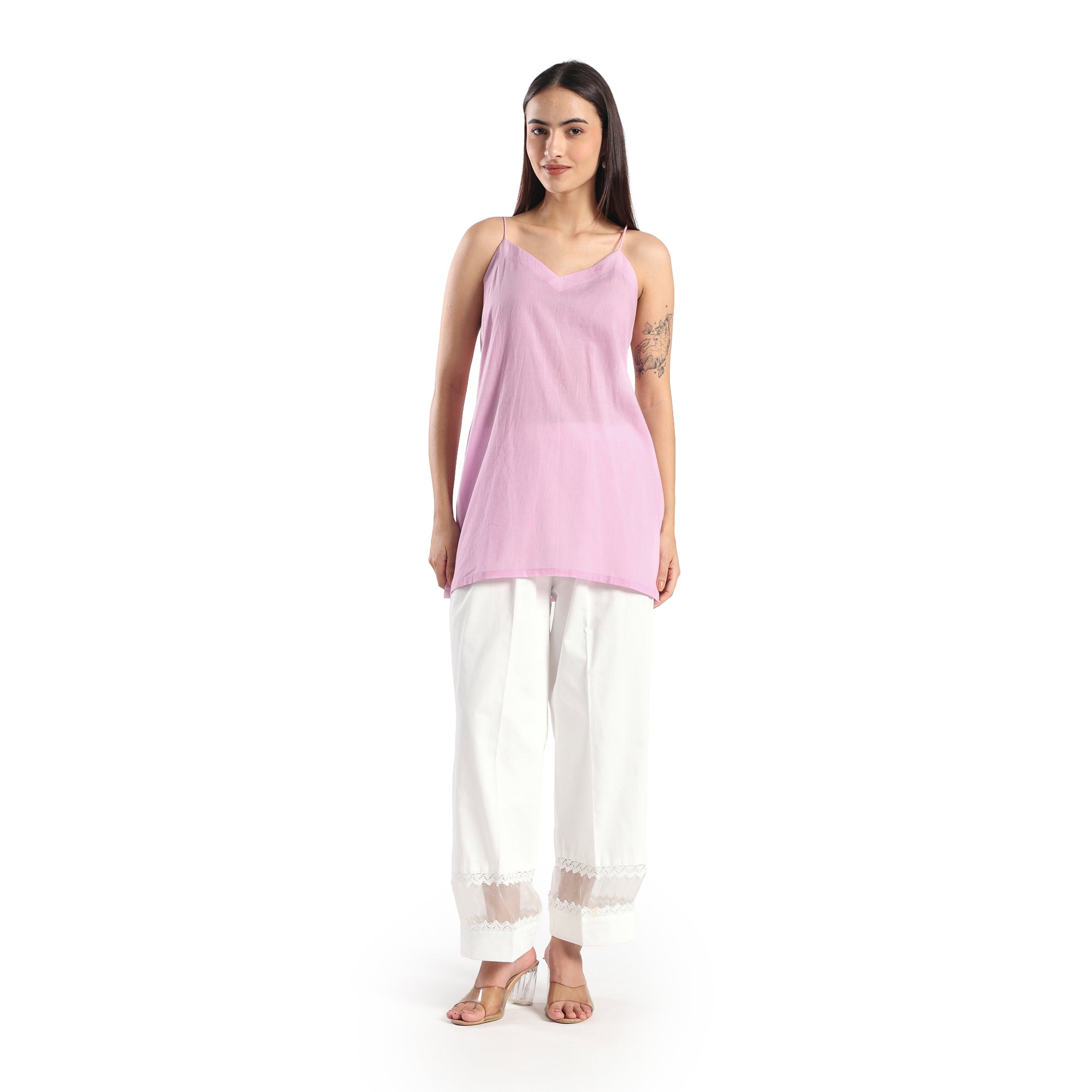 Checkered Kota Doria Patchwork 3 piece A-line short kurta set with pant and dupatta